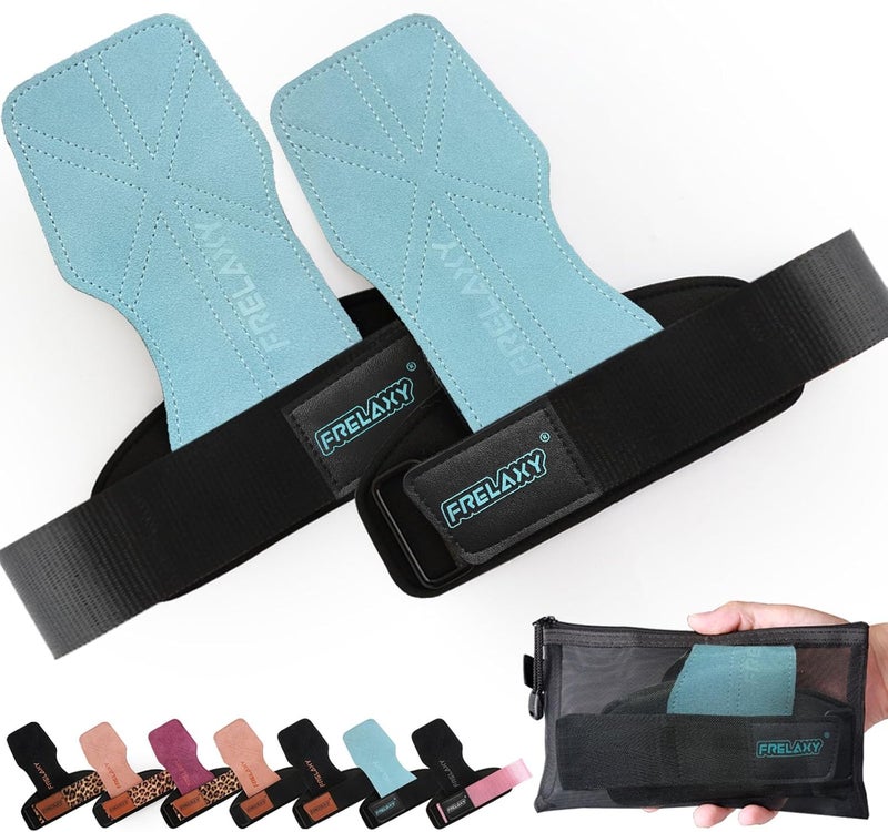 Frelaxy Lifting Wrist Straps Women and Men, Weight Lifting Grips with Cushion Wrist Loop, Double Layer Leather and Storage Pouch, Gym Workout Straps for Deadlift and Powerlifting - Image 1
